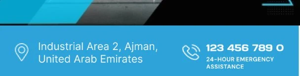Mobile hero bottom bar: the Industrial Area 2, Ajman address next to the same phone number, with no appointment button