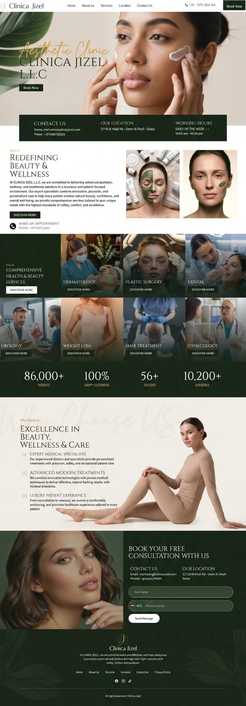 Clinica Jizel landing page, full page